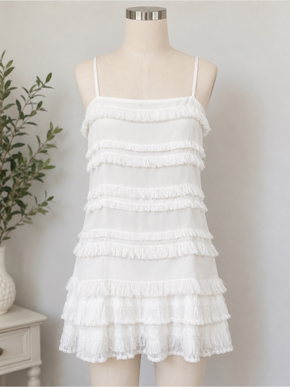 Princess Polly White Fringe Mini Dress US 6 AU 10 Coquette Festival Beachy